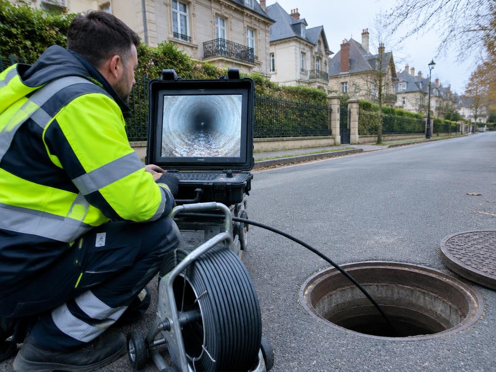 TV-Inspektion eines Hausanschlusses in einer Villenstraße in Serkowitz, Radebeul